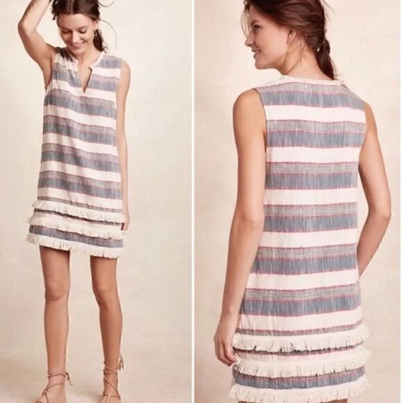 Chelsea and Theodore Dress Womens Size 12 Striped Fring hem shift - Picture 1 of 9
